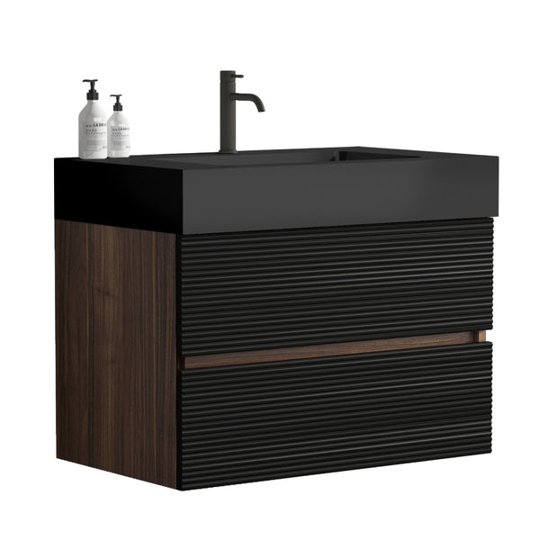 English Elm Alice Floating Bathroom Vanity Rosewood Finish Engineered Stone Basin Triple Drawer W1865S00185