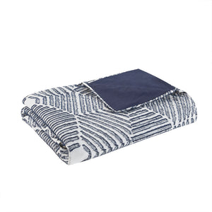 JLA Home INK+IVY - Cotton Ellipse Jacquard Duvet Cover Set — Reversible Navy Geometric Texture, OEKO‑TEX Certified Comfort 92 L x 88 W x 0.13H II12-1071