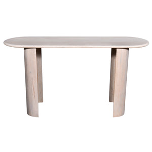 English Elm Living Oval Mango Wood Console Table 58"L x18"W x30"H — White Oak Finish, Durable Elegant Entryway Piece B2741S00233