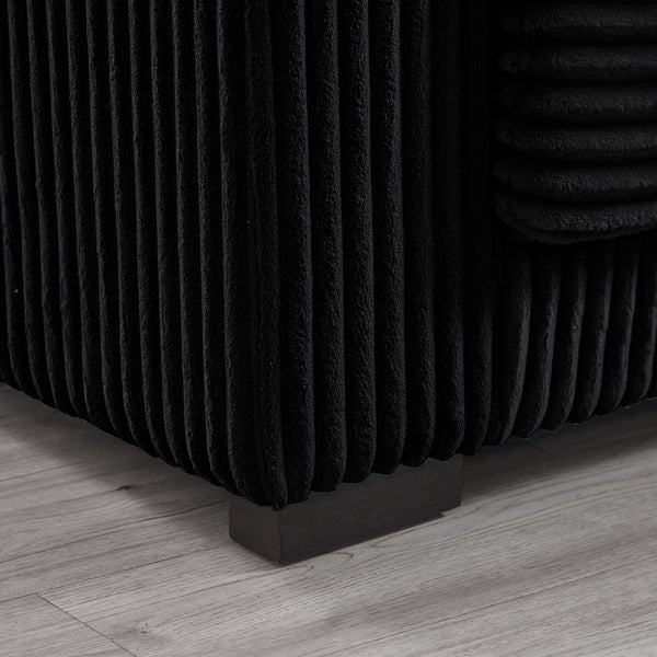 English Elm 93" Sectional Sofa L-Shaped Upholstered Corduroy 3-Seater with Reversible Chaise, Solid Wood Frame, Plush Coil-Foam Cushions Black W1097S00223