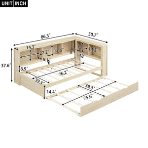 English Elm Twin Size Daybed with Trundle, Built-In Storage Cabinets, Curved Details and Dual USB Ports for Small Spaces Wood GX000353AAD