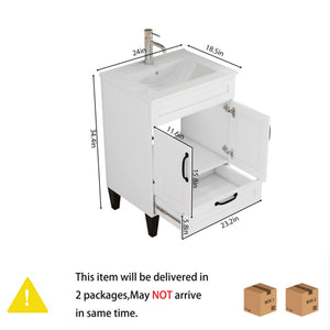 English Elm 24-Inch Modern Bathroom Vanity Cabinet With Sink Combo, Soft Close Doors, Customizable Design, White W3151S00060