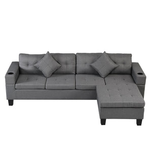 English Elm Sectional PU Sofa Set with L-Chaise, Built-In Cup Holders, Thick Foam Cushions, Modern 4-Seater Comfort Grey 69.69 L x 29.92 W x 12.99 H W2297S00015