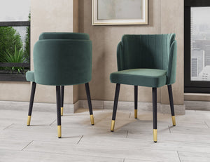 English Elm Zephyr Velvet Dining Chair with Solid Wood Frame, Gold-Tip Splayed Legs and Tulip Stitching Green B365P397757