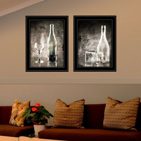 English Elm "moody" Gray Glassware Still Life 2-piece Framed Canvas Art for Living Room Walls B06787262