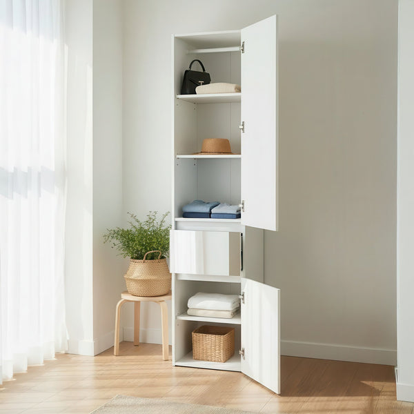 English Elm Elise Modular Wood Closet System with Mirror in White — Durable Melamine, Ample Storage, Easy Assembly, Stylish Finish B040S00121