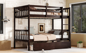 English Elm Twin Over Rubberwood Bunk Bed Convertible with Storage Drawers and Safety Rails W504S00298