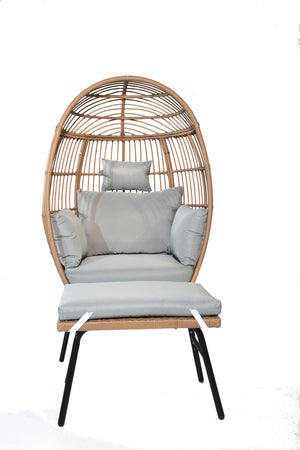 English Elm Outdoor Garden Wicker Egg Chair with Ottoman, Ergonomic Lumbar Support, Thick Weatherproof Cushions W2337P151815