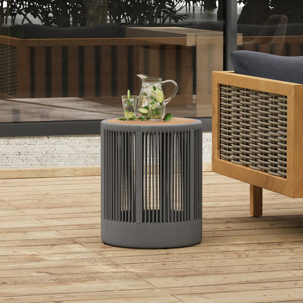 English Elm Christopher Knight Home® - Outdoor Rattan Rope & Acacia Wood Side Table – Stylish, Weather-Resistant Accent For Any Space N770P298633G