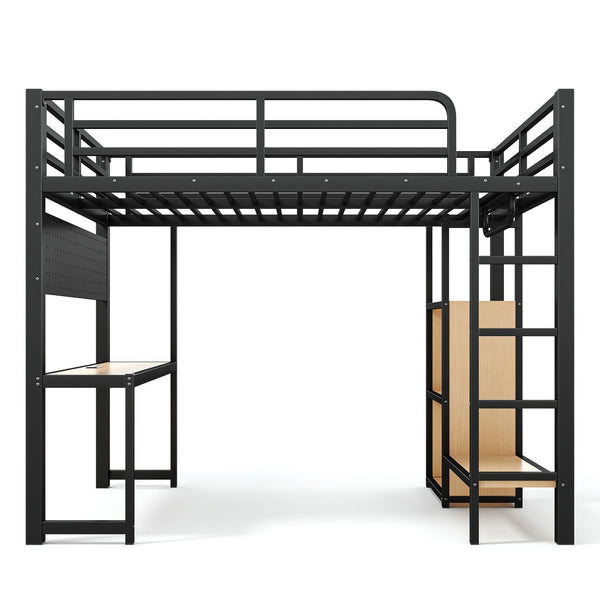 English Elm Twin Over Full Playhouse Bunk Bed with Slide Ladder Storage Shelves and Wardrobe W5305S00060