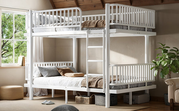 English Elm Twin Over Metal Bunk Bed with Led Lights Usb Ports Drawers and Sofa Conversion Light White W5305S00071