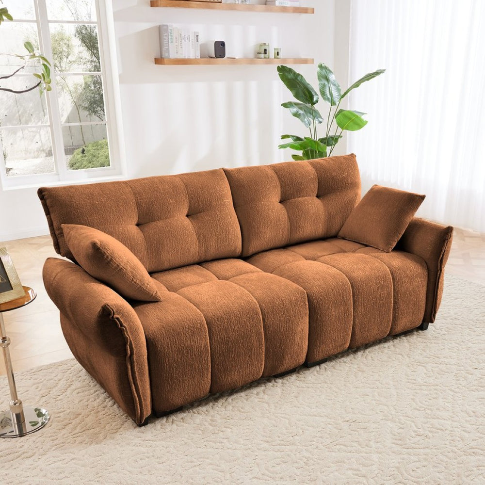 English Elm Premium Chenille Two Seater Sofa Tufted Arms Ergonomic Foam Living Room Lounge Burnt Orange W714S01659