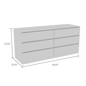 English Elm Seul Six Drawer Double Dresser Superior Top — 60.4" Wide Spacious Surface, Smooth All-Metal Rails, Sleek Design White 36 L x 24 W x 6 H B128S00116