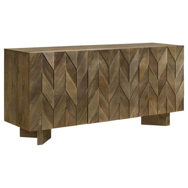 English Elm Roman Mango Brown Chevron 3-Door Server with Ornate Bracket Feet, Adjustable Shelves & Rustic Charm B062P358298