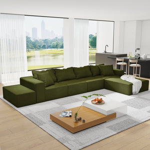 English Elm Modern Upholstered Sectional Sofa Set, Modular 132" L-Shaped Chenille Couch, No Assembly, Plush Comfort and Versatile Configuration Green W834S00373