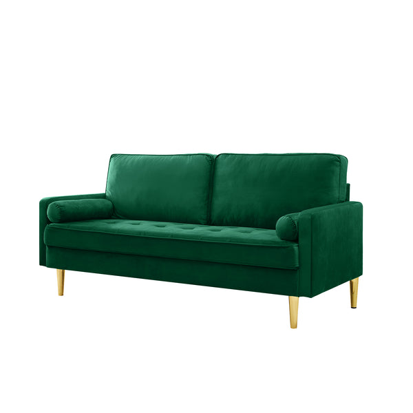 English Elm 65-inch minimalist velvet loveseat with gold metal legs, thick cushions, solid pine frame, 800lb capacity Green W2795P247595