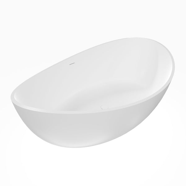 English Elm 70 Inch Stone Resin Freestanding Soaking Tub Matte White Sculptural Spa Bath W1613P436815