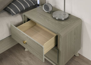 English Elm Contemporary Two Drawer Nightstand Gray Finish Tapered Legs Gold Pulls Bedroom Storage B2741P431077
