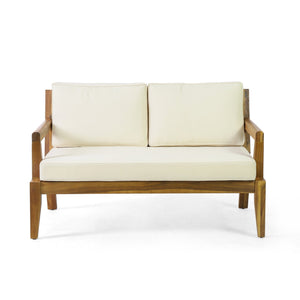 English Elm Christopher Knight Home® - Camak Acacia Wood Outdoor Loveseat & Coffee Table Set in Teak Beige — Weather-Resistant, 800lb Capacity 71702.00BGE