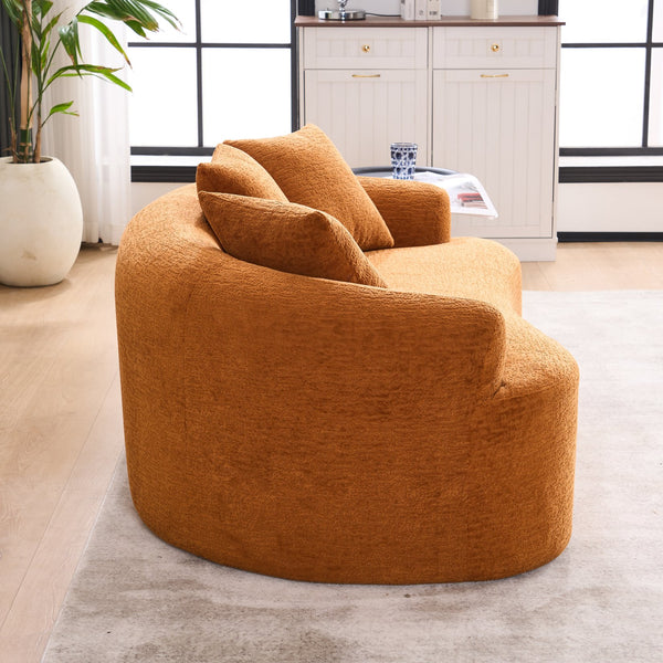 English Elm LY-025S Curved Loveseat Compact 65" Space-Saving Chenille Upholstery, 30D Foam+Spring Comfort Orange W2231P261292