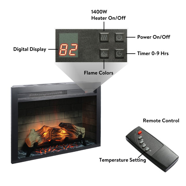 English Elm 28 Inch Electric Fireplace Insert with Eight Flame Colors and Infrared Heating W1769P193705