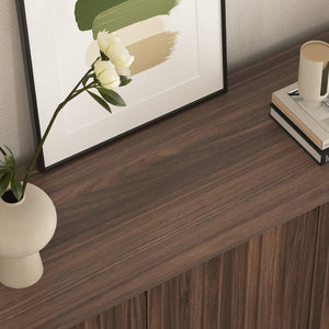 English Elm Sideboard Walnut Credenza with Hexagonal Doors and Adjustable Shelves for Dining Areas W409P327406