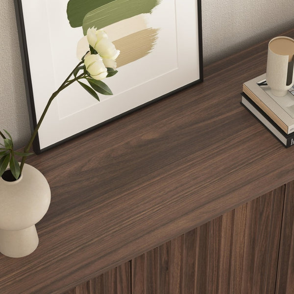 English Elm Sideboard Walnut Credenza with Hexagonal Doors and Adjustable Shelves for Dining Areas W409P327406