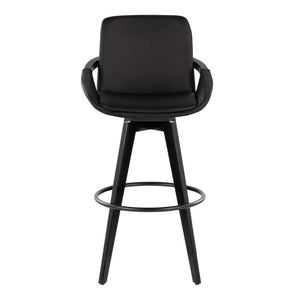 English Elm Fixed-height Swivel Barstools Upholstered Grey Fabric Black Wood Legs Kitchen Set of 2 B202S01896