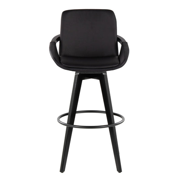 English Elm Fixed-height Swivel Barstools Upholstered Grey Fabric Black Wood Legs Kitchen Set of 2 B202S01896