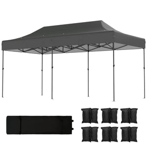 English Elm Portable 10x20 Ft Steel Frame Pop up Canopy with Upf50 Oxford Fabric for Events Dark Gray T3971P466700