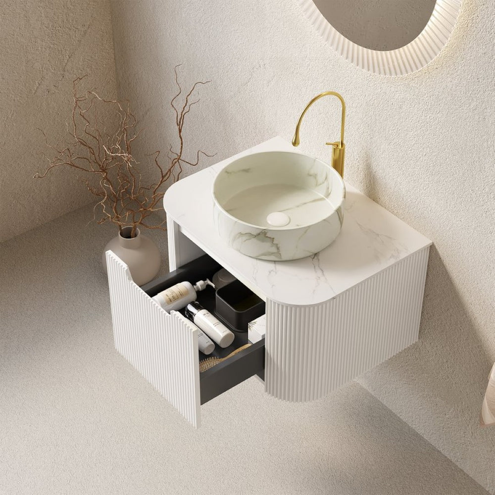 English Elm Dina Floating Bathroom Vanity with Sintered Stone Top and Crystal Glass Basin White W2615S00431