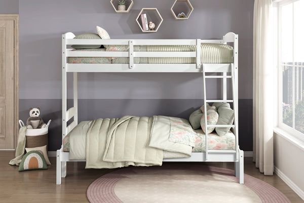 English Elm Twin Twin-over-Twin Bunk Bed with Guard Rails and Ladder, Wood-Engineered Frame, Space-Saving Dorm Style White 81.5 L x 20.5 W x 10 H B011P362600