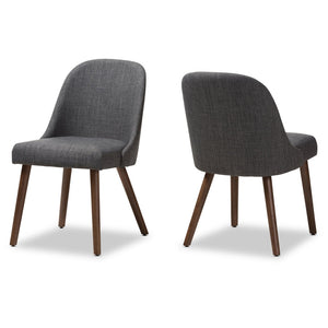 Baxton Studio Baxton Studio Mid-Century Modern Upholstered Dining Chair Set with Walnut Legs for Stylish Comfort Cody Dark Cody-Dark Grey-DC