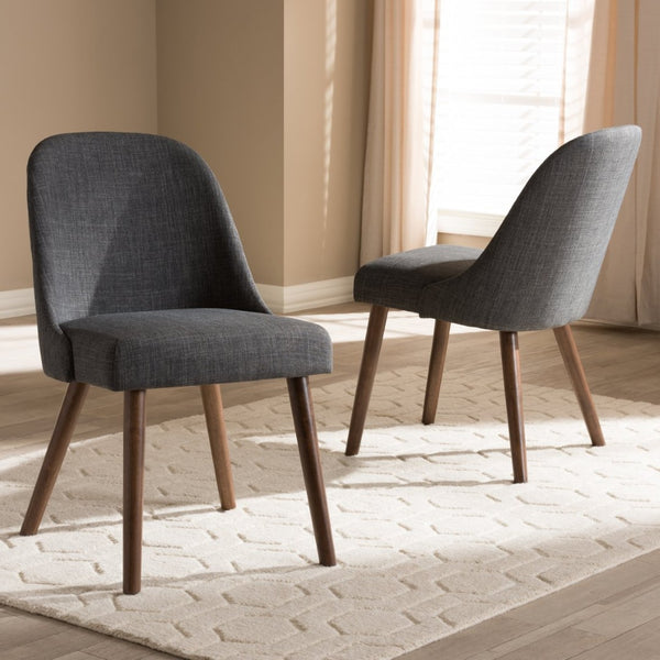 Baxton Studio Baxton Studio Mid-Century Modern Upholstered Dining Chair Set with Walnut Legs for Stylish Comfort Cody Dark Cody-Dark Grey-DC