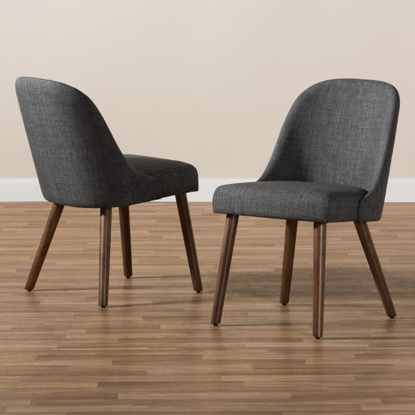 Baxton Studio Baxton Studio Mid-Century Modern Upholstered Dining Chair Set with Walnut Legs for Stylish Comfort Cody Dark Cody-Dark Grey-DC