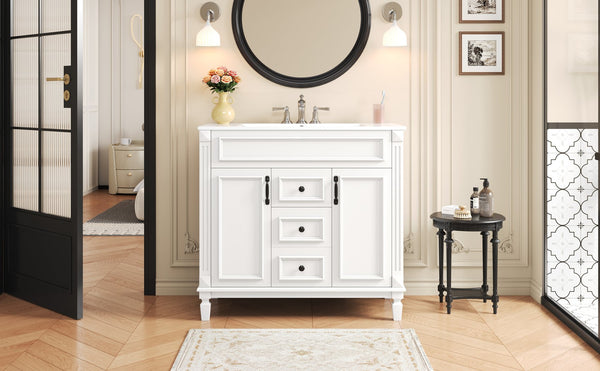 English Elm 36'' Modern Bathroom Vanity With Soft-Close Doors, Elegant Ceramic Sink, And Ample Storage Space N710P230231K