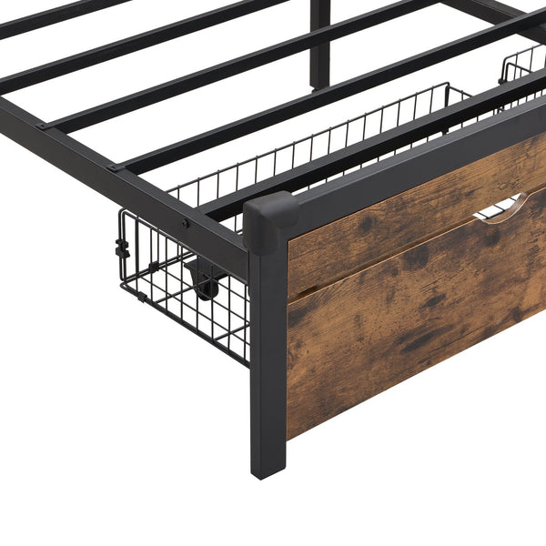 English Elm Full Size Metal Platform Bed with Wooden Headboard, LED Lights, USB Charging, 2 Drawers, 600 lb Capacity W2297P236951
