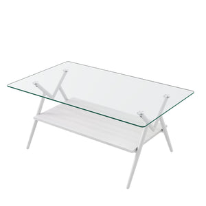 English Elm Coffee Table Set Of 3 With Tempered Glass & Mdf Storage, Modern Design For Living Room Elegance W241S00049