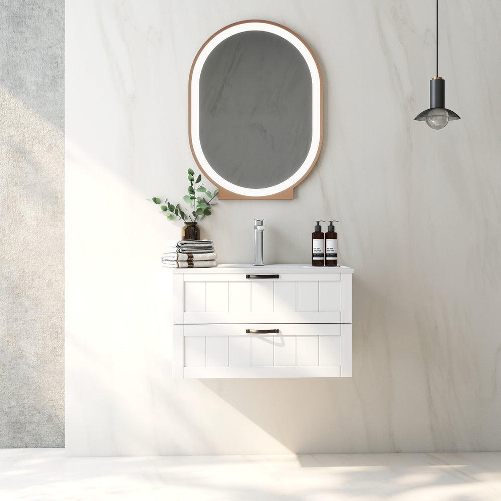 English Elm 31.5" Wall-Mounted Bathroom Vanity with Sink Combo, Large Soft-Close Drawers, Modern Decor Lines White W3151S00010