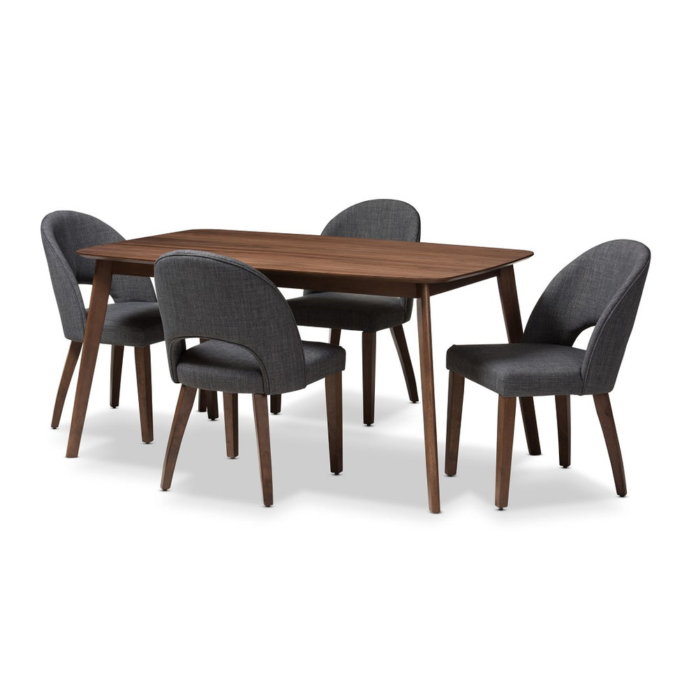 Baxton Studio Baxton Studio Wesley 5-Piece Mid-Century Modern Dark Grey Dining Set with Walnut Legs for Style Wesley-Dark Grey-5PC Dining Set