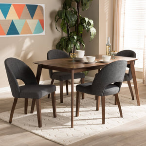 Baxton Studio Baxton Studio Wesley 5-Piece Mid-Century Modern Dark Grey Dining Set with Walnut Legs for Style Wesley-Dark Grey-5PC Dining Set