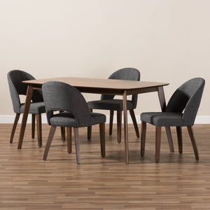 Baxton Studio Baxton Studio Wesley 5-Piece Mid-Century Modern Dark Grey Dining Set with Walnut Legs for Style Wesley-Dark Grey-5PC Dining Set