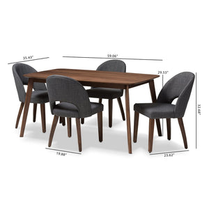 Baxton Studio Baxton Studio Wesley 5-Piece Mid-Century Modern Dark Grey Dining Set with Walnut Legs for Style Wesley-Dark Grey-5PC Dining Set