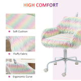 English Elm Homcom Fluffy Unicorn Office Chair With Mid-Back and Armrest Support, 5 Star Swivel Wheel White Base, Rainbow