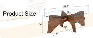 English Elm Oval Tempered Glass Coffee Table with Wood Grain Legs and Built-in Fan Tray Shelf W1151P256008