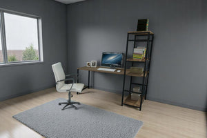 English Elm Furnish Modern Black Metal Frame Writing Desk With Oak Top & 2 Shelves For Home Office & Gaming B02964522