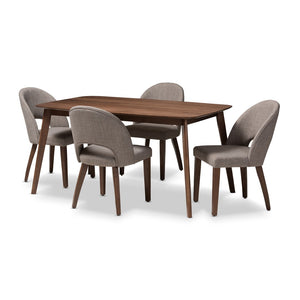 Baxton Studio Baxton Wesley Mid-Century Modern 5-Piece Dining Set in Light Grey Fabric & Walnut Finish for Stylish Comfort Wesley-Light Grey-5PC Dining Set