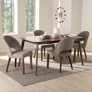 Baxton Studio Baxton Wesley Mid-Century Modern 5-Piece Dining Set in Light Grey Fabric & Walnut Finish for Stylish Comfort Wesley-Light Grey-5PC Dining Set