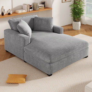 English Elm Mirod Oversized Chaise Lounge with Birch Legs Pillow Back Polyester Upholstered Seating Gray N760P196662E