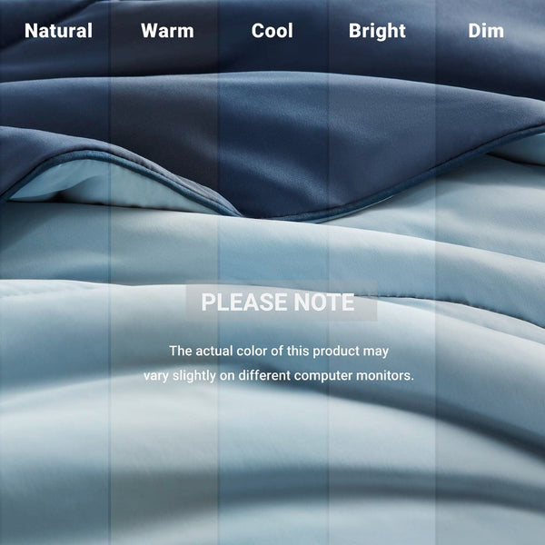 English Elm 1-piece King Reversible Tencel Fill Comforter with Sculptural Weave Cooling Texture Blue B035P408282